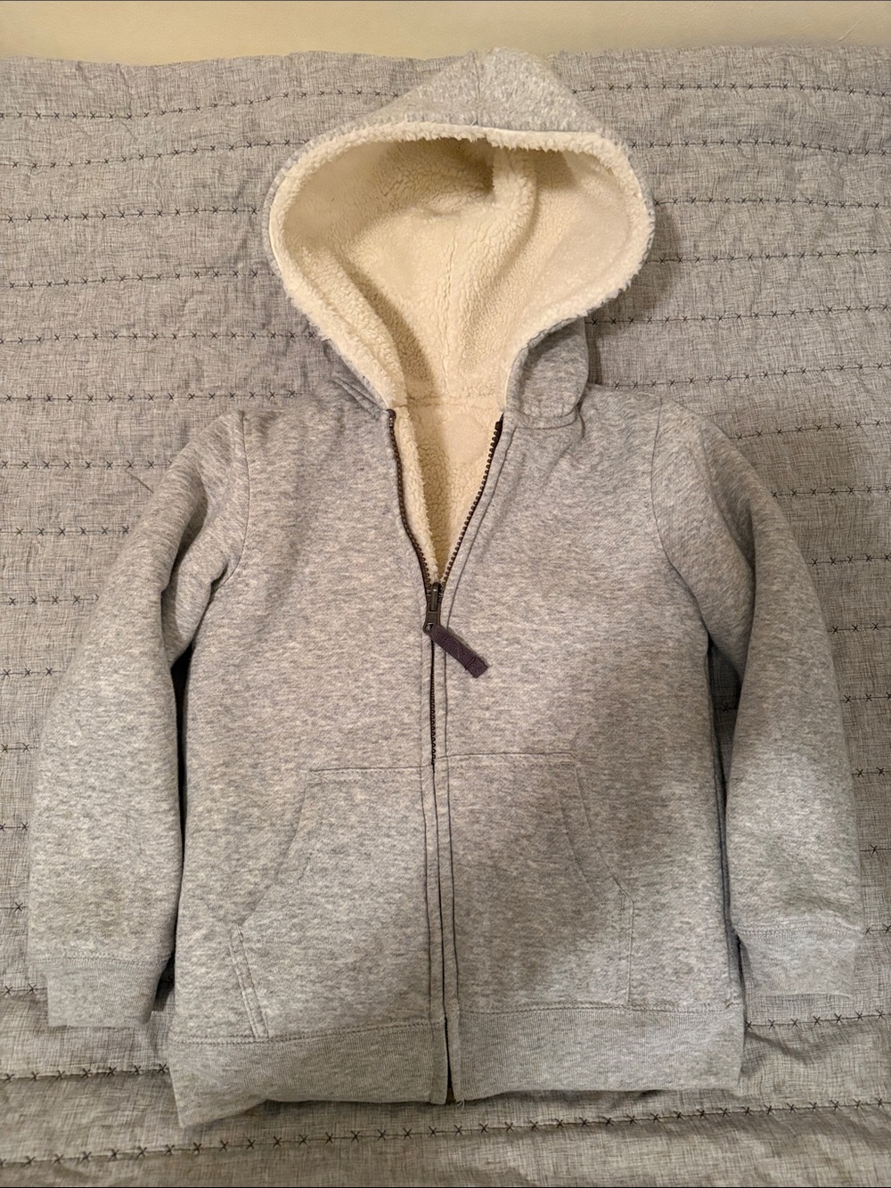 Lands' End Heather Gray Sherpa-Lined Zip Hoodie - Reversiable